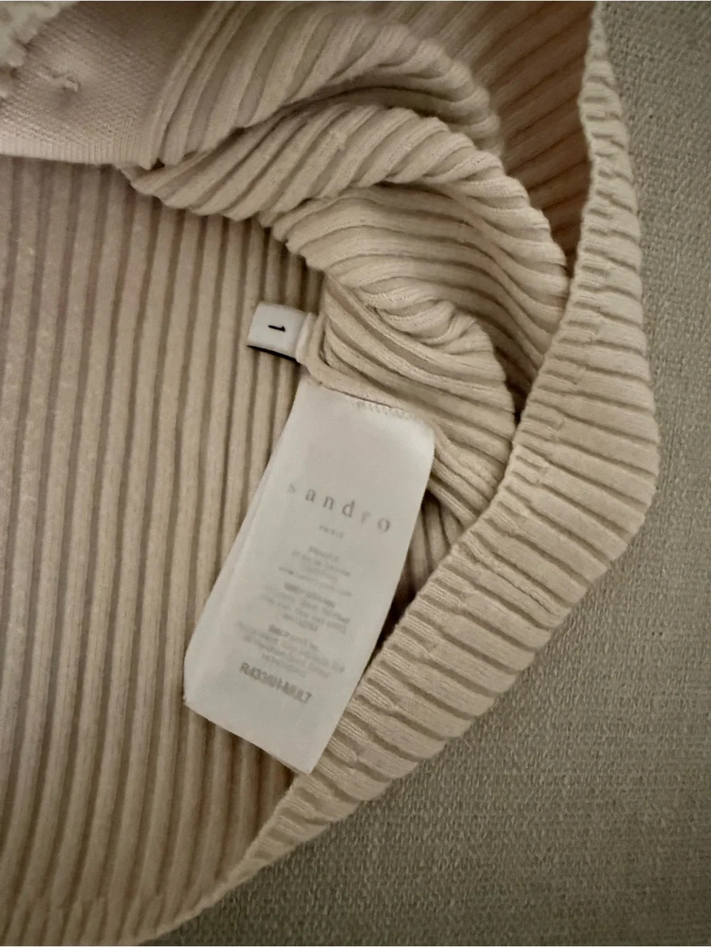 Sandro Cream Ribbed V-Neck Button Cardigan